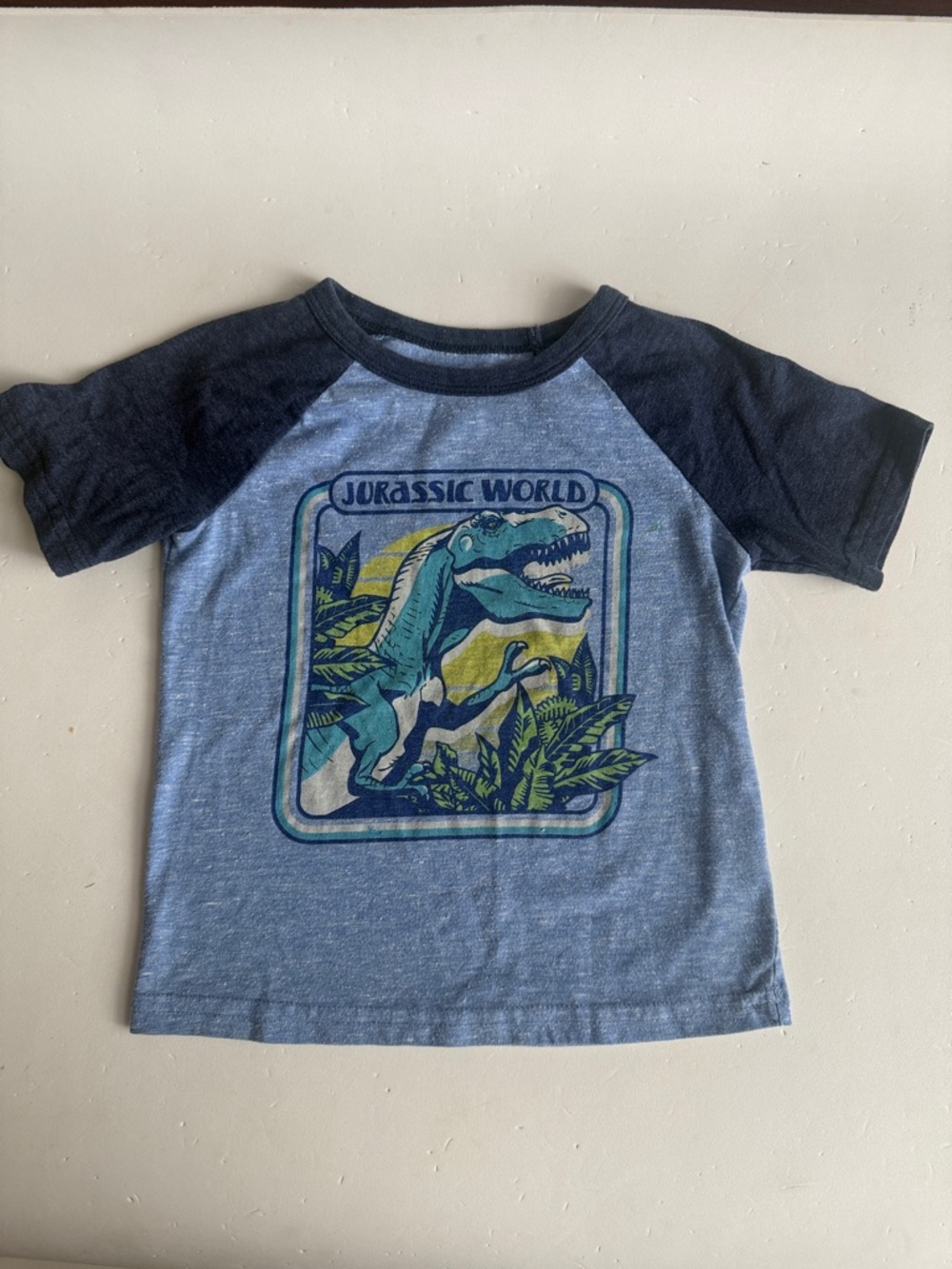 Jumping Bean Jurassic World Boys Raglan Tee - Blue/Navy Dinosaur Graphic 3T